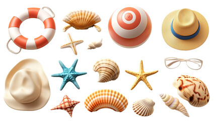 Obraz premium Collection of Seashells and Marine Life on a Tropical Beach