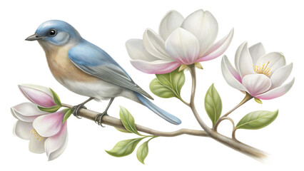 Blue-gray Tanager Perched on Flowering Branch. PNG transparent image, AI generative