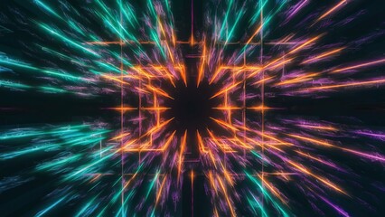 A pulsating grid of neon colors. Electric blues and greens clash with vibrant purples and oranges, creating a dynamic and energetic effect