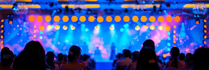 group of people, dressed to impress, stand poised in front of a stage, anticipation filling the air as they await their moment in the spotlight at a prestigious beauty contest.