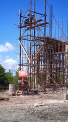 Structure of building under construction on construction site.