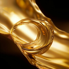 Luxury Perfume Drop Closeup: Smooth Golden Texture and Reflective Ripples