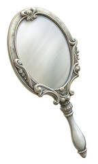 Ornate Antique Hand Mirror. PNG transparent image, AI generative