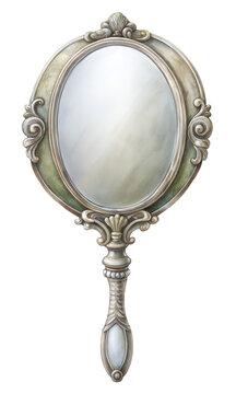 Ornate Antique Hand Mirror. PNG transparent image, AI generative