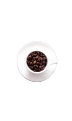 White Coffee Cup Filled With Roasted Coffee Beans on a White Saucer 
 | Tranparent Background HD