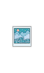 Fototapeta premium Illustrated Ocean Waves With Moon and Stars In A Polaroid Frame | Tranparent Background HD