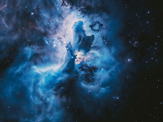 beautiful blue nebula in space