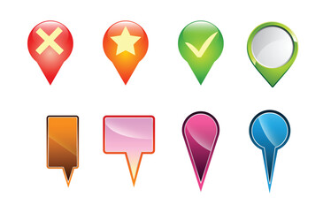 Designs for map location symbols in logos.