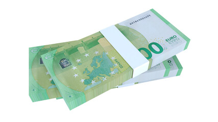 100 euro bill stack isolated on transparent background.