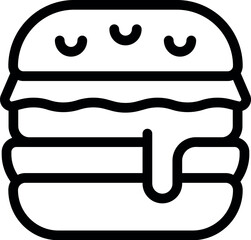 Adorable and playful cute cartoon burger icon in black and white line art. Smiling and happy. Perfect for fast food menu. Vector illustration with simple and minimalistic design. Suitable for kids