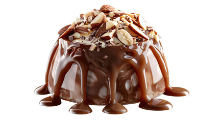 Creamy chocolate pudding on a white background. Delicious dessert concept.