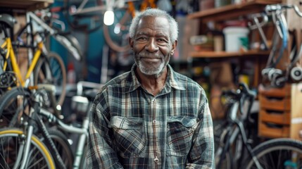 An older man browsing bicycles in a bike shop
