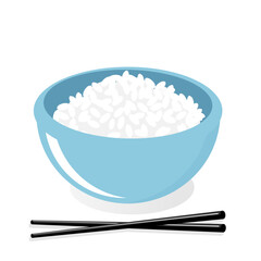 Rice bowl with chopsticks on white background vector.