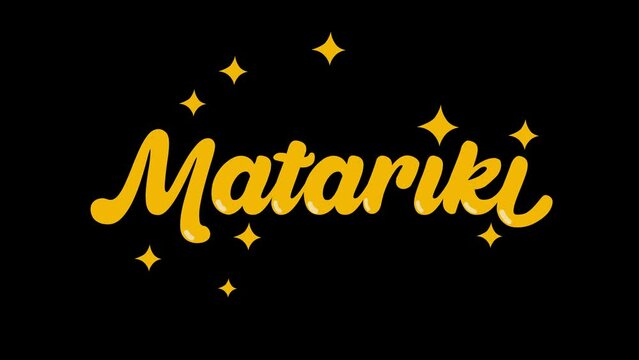Matariki animation text and stars in alpha channel. 4K footage for celebrating Maori New Year  with transparent background
