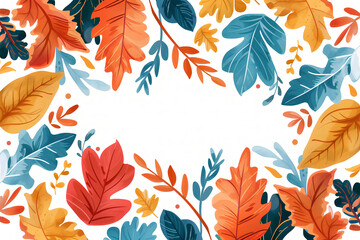 Leaves colored in autumn colors on tree branches creative colorful illustration design on white background, September fall background.