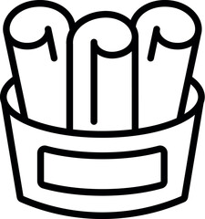 Simplistic line art illustration of rolled up architectural plans or blueprints in a holder