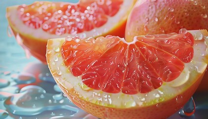 A sliced orange with water droplets