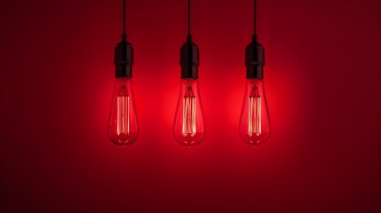 Each bulb radiates red light, matching its isolated red backdrop seamlessly.