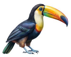 Toucan Side View Illustration, Isolated on White Background, Ideal for Wildlife, Nature, and Tropical Design Projects	
