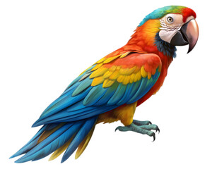 Fototapeta premium Macaw Parrot Side View Illustration, Isolated on White Background, Ideal for Wildlife, Tropical, and Nature Conservation Projects 