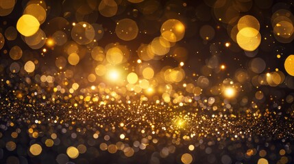 Shiny gold lights sparkle on a dark background
