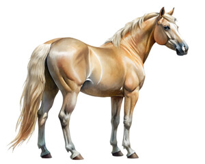 Quarter Horse Rear View Illustration, Palomino Color, Isolated on White Background, Perfect for Equestrian and Farm Design Projects	