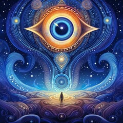 psychedelic third eye galaxy stars outer space astrology style concept design illustration