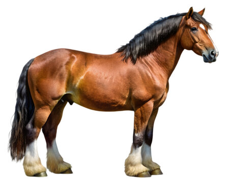 Belgian Draft Horse Rear View Illustration, Chestnut Color, Isolated on White Background, Ideal for Wildlife and Farm Design Projects	