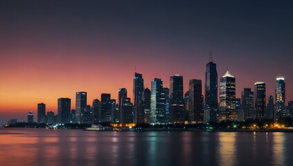 Naklejka premium beauty of a city skyline against a gradient background at twilight ai_generated