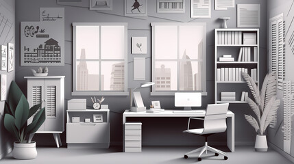 Business office in paper art vector image