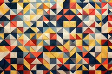 Fototapeta premium Colorful geometric pattern with triangles and squares, featuring a vibrant and abstract design in various shades.