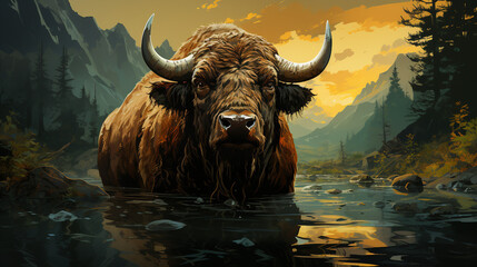 Naklejka premium water buffalo in the water