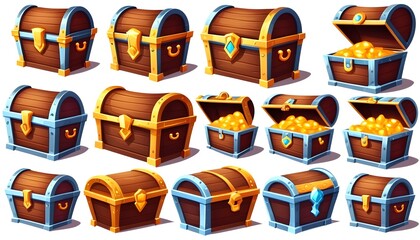 different style of treasure chest game design assets illustration design set isolated on white background
