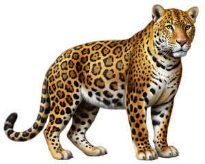 Obraz premium Jaguar Side View Illustration, Isolated on White Background, Ideal for Wildlife, Conservation, and Nature Design Projects 