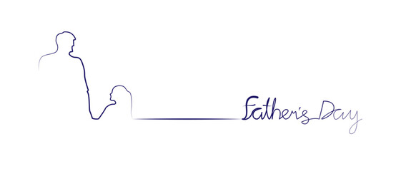 Happy father's day. One continuous line drawing of a father and a son. 