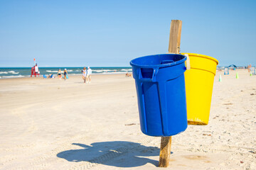 Trash cans on beach