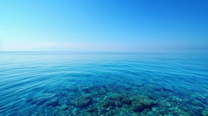 Obraz premium Tranquil blue mediterranean ocean and clear sky in high-quality photograph available for sale