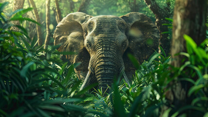 close up of a big elephant in the jungle, big elephant in the grass, portrait of a elephant