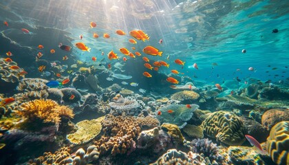 Colorful coral reef with fish in red sea, egypt - underwater marine life view in africa