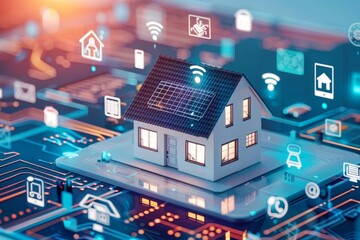 Obraz premium Smart home technology concept with wireless connections to home electronics devices