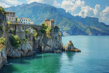 Naklejka premium Breathtaking atrani town, amalfi coast in italy landscape scenic view photography