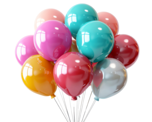 Vibrant bunch of colorful balloons in various shades, perfect for celebrations, parties, and festive events, adding a touch of joy and fun.
