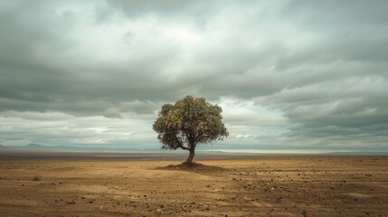 Solitary tree in barren desert landscape