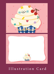 a smiley cupcake with flower ,colorful glitter sprinkle and cherry on top for illustration happy birthday greeting card.