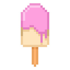 Pixel illustration of a strawberry chocolate coated ice cream