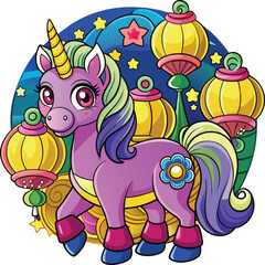 Adorable Unicorn Vector Illustration