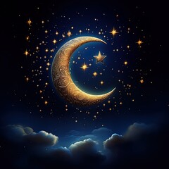 Fototapeta premium Islamic crescent moon and lantern lamp representing the festive spirit of islamic event and celebration.