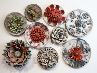 Artistic Flower Sculptures on Textured Canvases