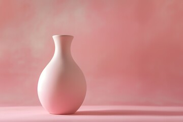 Elegant white ceramic vase in a simple design against a soft pink backdrop, presenting a modern and minimalist aesthetic for interior design or creative concepts