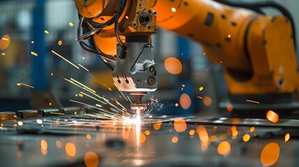 Industrial welding automotive part in factory, closeup industrial photo.
